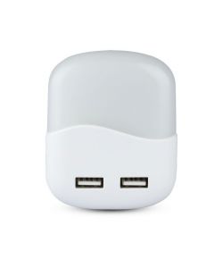 Faretto LED Chip Samsung Segnapasso Notturno Quadrato 0,45W Sensore Crepuscolare e USB  Colore Bianco 60x60x54,5 mm 3000K IP20
