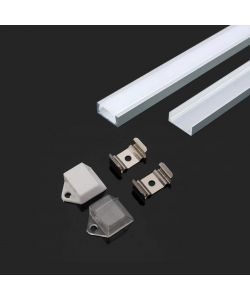 Profilo in Alluminio Colore Silver per Strip LED (Max l: 12,5mm) Copertura Satinata 2000 x 15,55 x 5,9mm