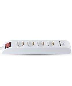 Multipresa con Cavo 1,4mt 4 Prese 16A con Interruttore Luminoso e 2 USB Colore Bianco