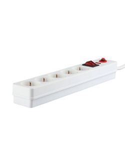 Multipresa con Cavo 1,4mt 5 Prese 16A con Interruttore Luminoso e di Protezione da Sovraccarico Colore Bianco