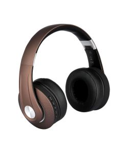 Cuffia Senza Fili Bluetooth con Testa Regolabile 500mAh Colore Marrone con Custodia