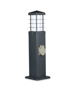 Multipresa da Giardino a Colonna con Portalampada E27 e 2 Prese 16A in Acciaio Inossidabile h: 300mm Colore Grigio Scuro IP44