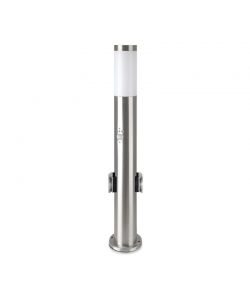 Piantana LED da Giardino 60cm con Portalampada  E27 e 2 Prese Schuko e Sensore di movimento (max 60W) in Acciaio Inossidabile IP44