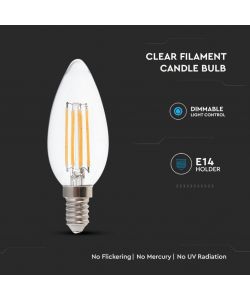 V-TAC Lampadina LED E14 4W Candela Filamento 3000K Dimmerabile