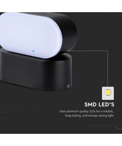 V-TAC Lampada LED da Muro Ovale 5W 110LM/W Colore Nero con Testa Ruotabile 4000K IP65