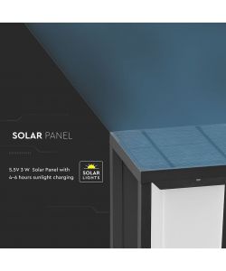 V-TAC Lampada Solare LED Chip Samsung da Muro Esterno 2W Rettangolare Sensore di Movimento Crepuscolare 3000K 29cm