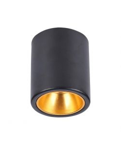 Portafaretto LED Montaggio a Plafone Rotondo GU10 Corpo Nero in Ferro e Metallo Cromato e Riflettore Oro Rosa