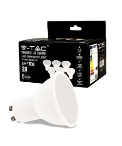 Faretto LED GU10 4.5W 100 Copertura Satinata 6500K (Box 6 Pezzi)