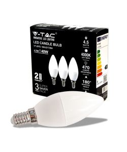 Lampadina LED E14 4.5W Candela 4000K (Box 3 Pezzi)