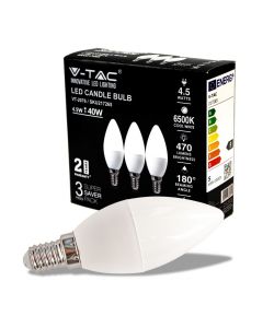 Lampadina LED E14 4,5W Candela 6500K (Box 3 Pezzi)