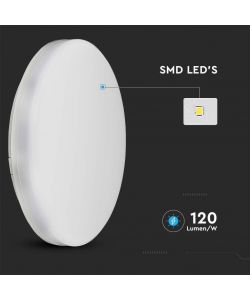 V-TAC Plafoniera LED Chip Samsung Rotonda 15W 120LM/W Colore Bianco 3000K IP44