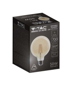 V-TAC Lampadina LED E27 8W G125 Filamento Ambrato 2200K Dimmerabile