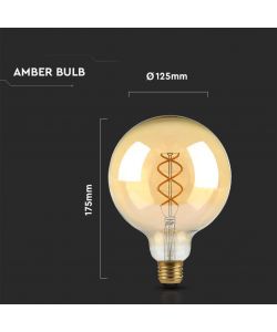 V-TAC Lampadina LED E27 5W G125 Filamento Ambrato 1800K