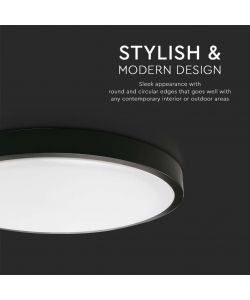 V-TAC Plafoniera LED Rotonda 30W Colore Nero d: 420mm h: 55mm 6500K IP44