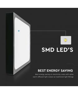 V-TAC Plafoniera LED Quadrata 30W Colore Nero 6500K IP44