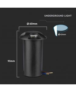 Faretto LED Segnapasso a Cilindro da Interramento 1W con 4 Fasci Luminosi Colore Nero 12V 6500K IP67 Driver non Incluso