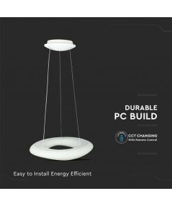V-TAC Lampadario LED a Sospensione Circolare 38W con Telecomando Cambio Colore 3 in 1 Corpo Bianco Dimmerabile