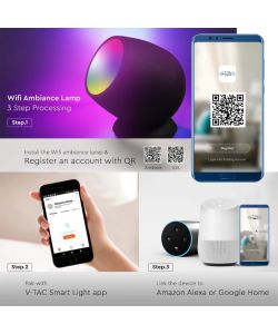 V-TAC Lampada LED da Tavolo 2.2W Smart WiFi RGB + 3in1 CCT Dimmerabile Colore Nero