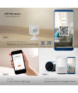 V-TAC Sensore PIR 120° Colore Bianco Con Controllo Wifi Compatibile con Google Assistent e Amazon Alexa