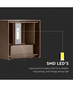 V-TAC Lampada LED da Muro Quadrata Doppio LED COB 11W 140LM/W Colore Corten Satinato Fascio Luminoso Regolabile 3000K IP65