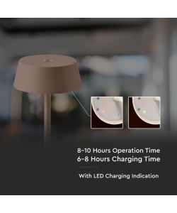 V-TAC Lampada LED da Tavolo 2W Colore Corten in Alluminio ricaricabile con USB C Touch Dimmerabile 3000K
