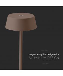 V-TAC Lampada LED da Tavolo 2W Colore Corten in Alluminio ricaricabile con USB C Touch Dimmerabile 3000K