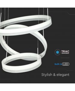 V-TAC Lampadario LED a Sospensione con 3 Cerchi 86W in Metallo Colore Bianco 3000K Triac Dimmerabile