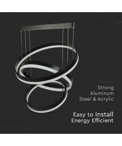 V-TAC Lampadario LED a Sospensione con 3 Cerchi 86W in Metallo Colore Nero 3000K Triac Dimmerabile
