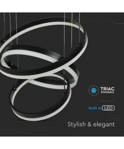 V-TAC Lampadario LED a Sospensione con 3 Cerchi 86W in Metallo Colore Nero 3000K Triac Dimmerabile
