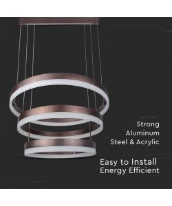V-TAC Lampadario LED a Sospensione con 3 Cerchi 86W in Metallo Colore Caff 3000K Triac Dimmerabile