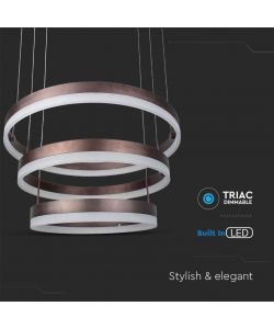 V-TAC Lampadario LED a Sospensione con 3 Cerchi 86W in Metallo Colore Caff 3000K Triac Dimmerabile