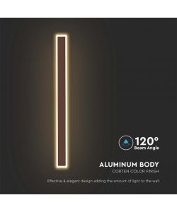 V-TAC Lampada LED da Muro 17W Colore Corten 85x54x625mm Fascio 360 3000K IP65