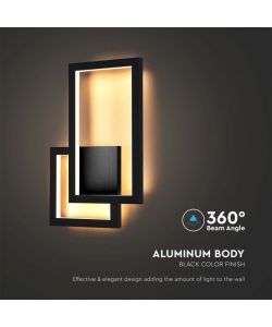 V-TAC Lampada LED Applique dal Design Moderno da Muro 20W Colore Nero 3000K IP20