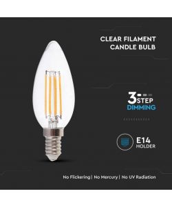 V-TAC Lampadina LED E14 4W Candela Filamento 3 Step Dimmerabile 3000K