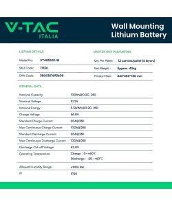V-TAC Batteria di Accumulo 5kWh Bianco Ricaricabile per Fotovoltaico