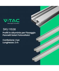 V-TAC Profili in Alluminio Argento per Moduli Fotovoltaici Lunghezza 2m 4pz
