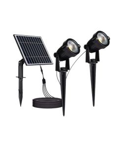 V-TAC 2*Faretti LED da Giardino 2*1.2W con Picchetto e Pannello Solare Colore Nero 3000K IP65