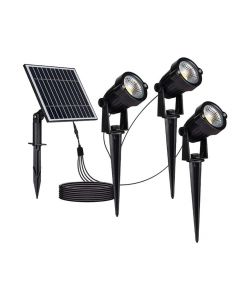 V-TAC 3*Faretti LED da Giardino 3*1.2W con Picchetto e Pannello Solare Colore Nero 3000K IP65