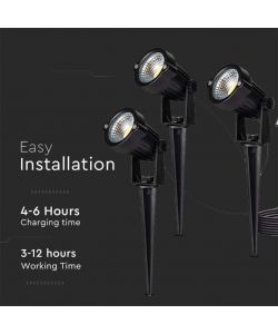 V-TAC 3*Faretti LED da Giardino 3*1.2W con Picchetto e Pannello Solare Colore Nero 3000K IP65