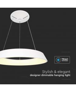 V-TAC Lampadario LED a Sospensione Circolare 48W Dimmerabile TRIAC in Metallo Colore Bianco 3000K