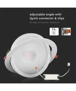 V-TAC Faretto LED Chip Samsung da Incasso Rotondo 30W Inclinabile Colore Bianco 4000K