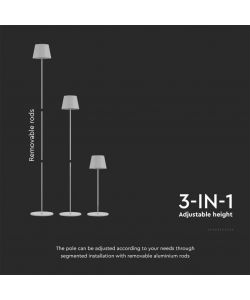 V-TAC Piantana LED 4W Colore Bianco in Alluminio con Touch Dimmerabile Altezza regolabile 3in1 3000K IP54