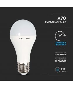 V-TAC Lampadina LED Utilizzabile Come Torcia E27 9W A70 con Batteria da 3h 4000K