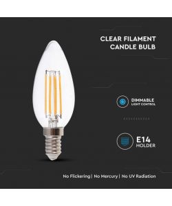V-TAC Lampadina LED E14 5.5W 110LM/W Candela Filamento 4000K Dimmerabile
