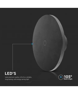 V-TAC Lampada LED da Muro Rotonda 12W 160*160*60mm Colore Nero 3in1 Dimmerabile IP65