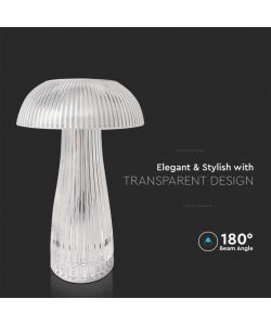 V-TAC Lampada LED da Tavolo 1W Colore Bianco Trasparente Ricaricabile con USB C Touch Dimmerabile 3in1