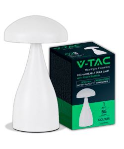 V-TAC Lampada LED da Tavolo 1W con Batteria 800mAh Ricaricabile USB C Colore Bianco in Metallo Touch Dimmerabile 3in1