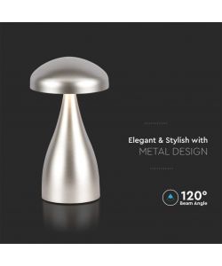 V-TAC Lampada LED da Tavolo 1W con Batteria 800mAh Ricaricabile USB C Colore Champagne in Metallo Touch Dimmerabile 3in1