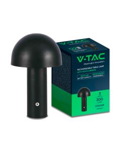 V-TAC Lampada LED da Tavolo 3W con Batteria 1800mAh Ricaricabile USB C Colore Nero in Metallo Touch Dimmerabile 3in1
