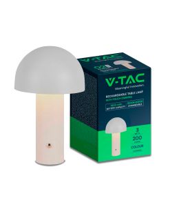 V-TAC Lampada LED da Tavolo 3W con Batteria 1800mAh Ricaricabile USB C Colore Bianco in Metallo Touch Dimmerabile 3in1